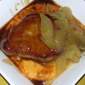 Pork steak with pears and sweet potato mash courtesy of the Salty Sow